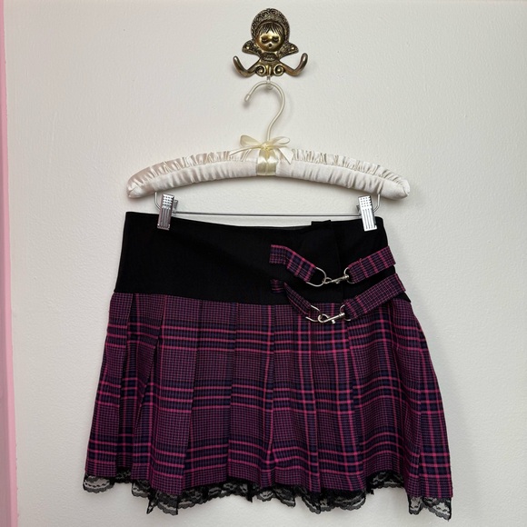 Vintage Morbid Threads Black Pink Purple Plaid Pleated Lace Mini Skirt Medium - Picture 4 of 9